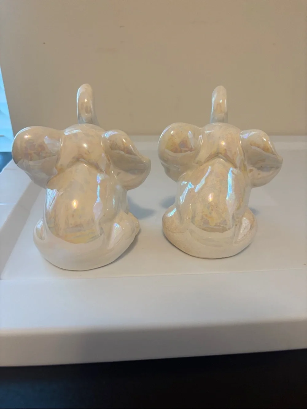 Pearlescent Ceramic Elephant Figurine Pair with Gold Accents - Picture 4 of 4